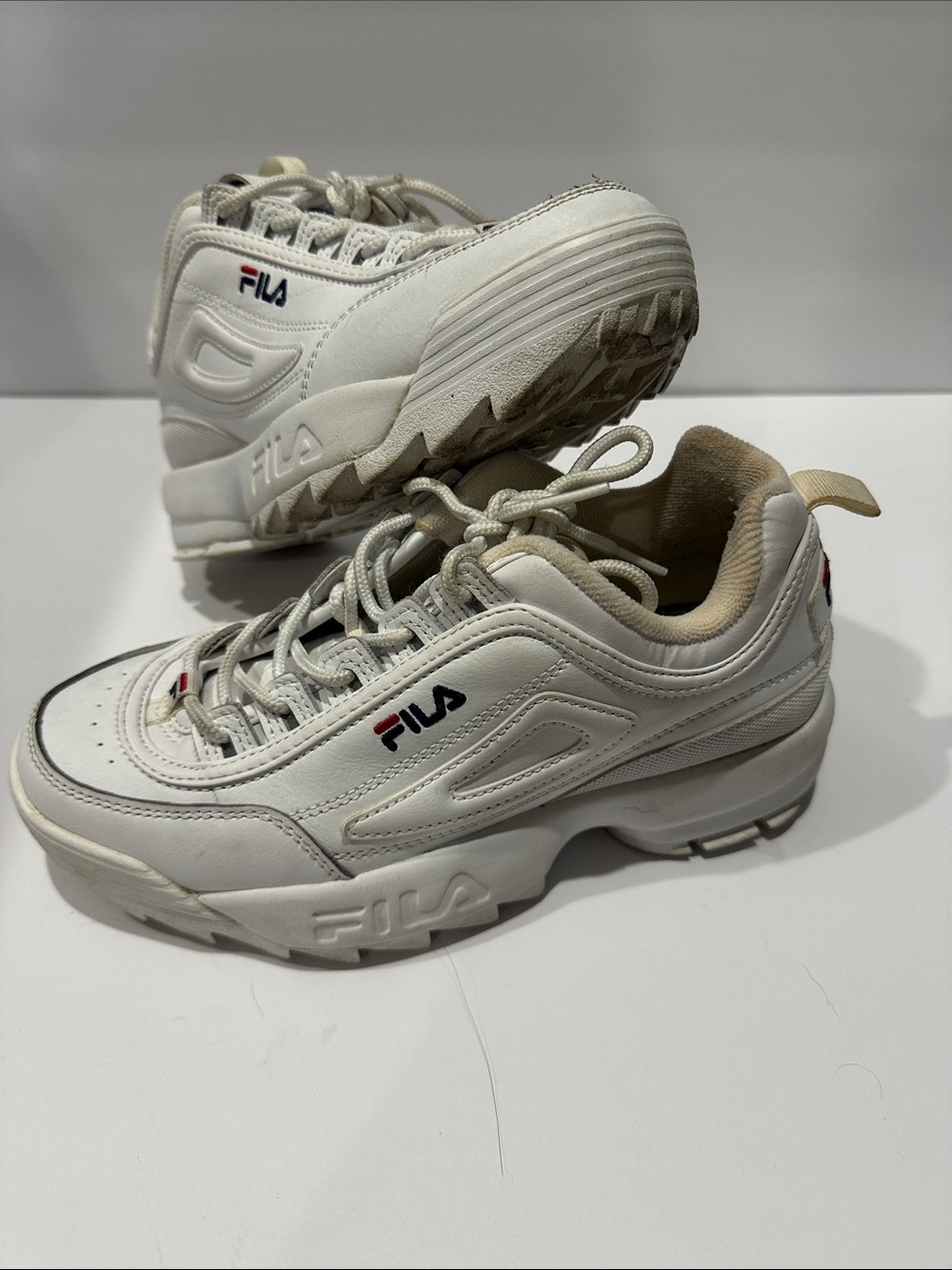 FILA Women's White Disrupter 2 Chunky Leather Sneakers White Navy Red